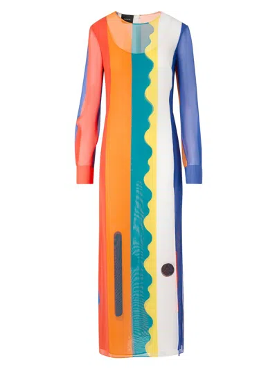 Akris Paravent-print Silk Long-sleeve Slits Maxi Dress In Multi