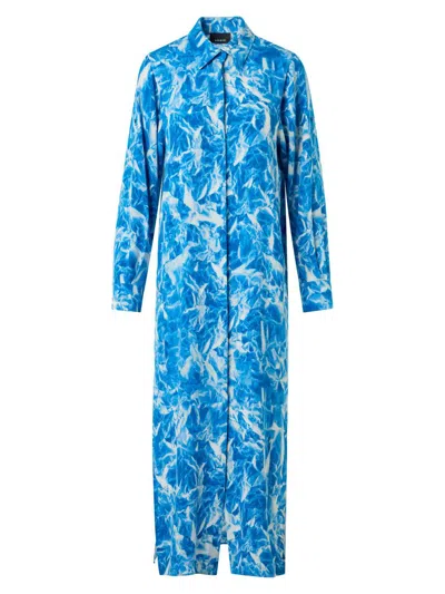 Akris Women's Abstract-print Silk Shirtdress In Blue