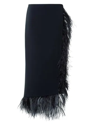 Akris Women's Asymmetric Feather-trim Midi-skirt In Black