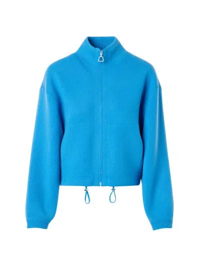 Akris Cashmere Piqué Crop Zip-up Cardigan In Blue