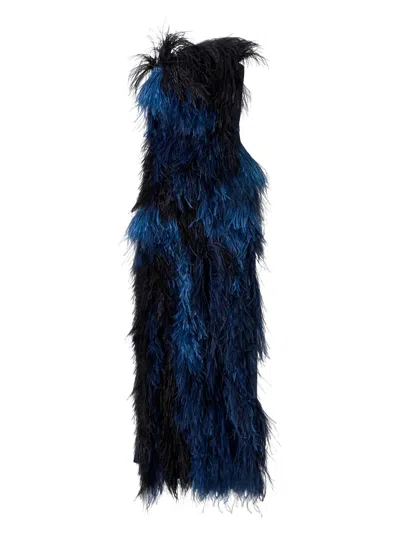 Akris Women's Corsage Cyanotype Feather Gown In Blue