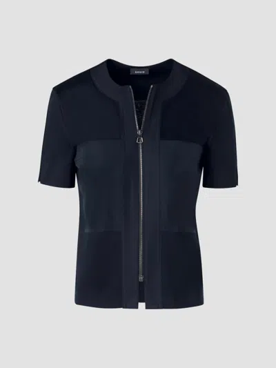 Akris Women's Cotton Crewneck Zip-front Blouse In Black