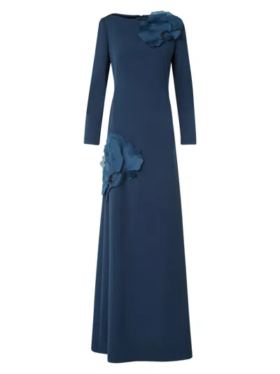 Akris Women's Crepe Appliqué Silk Gown In Blue