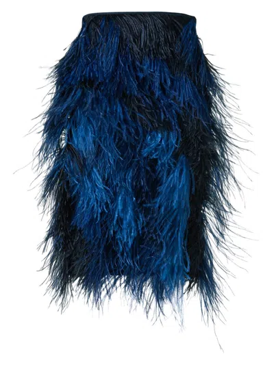 Akris Women's Cyanotype Feather Pencil Skirt