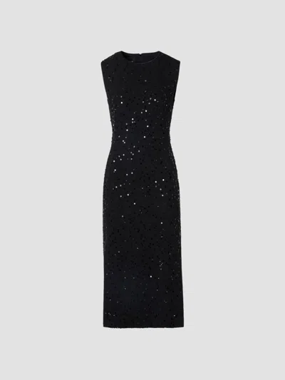 Akris Sequin-embellished Tweed Midi Dress In Black