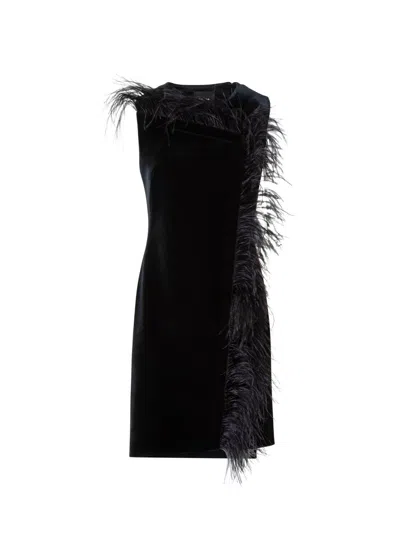 Akris Women's Feather-trimmed Velvet Minidress In Black