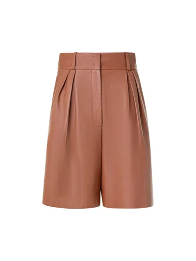 Akris Women's Finnick Leather Pleated Bermuda Shorts In Vicuna