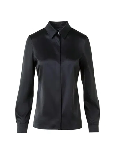 Akris Drawstring Cotton Voile Button-up Shirt In Black
