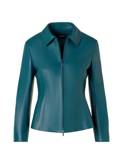 Akris Women's Hecate Leather Zip Jacket In Blue
