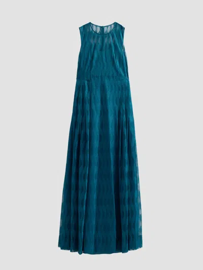 Akris Women's High Plains Embroidered Tulle Sleeveless Pleated Gown In Blue