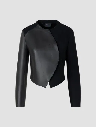 Akris Women's Hynora Leather-inset Virgin Wool Jacket In Black