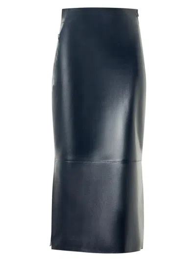 Akris Women's Lacquered Nappa Leather Pencil Skirt In Blue