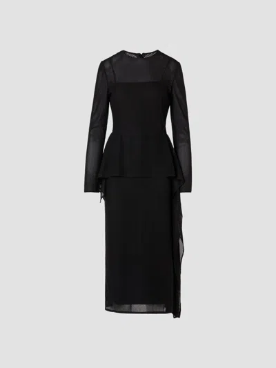 Akris Women's Mesh Draped Crewneck Midi-dress In Black