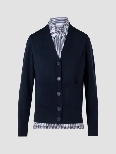 Akris Women's Mixed-media Wool & Cotton Cardigan In Blue