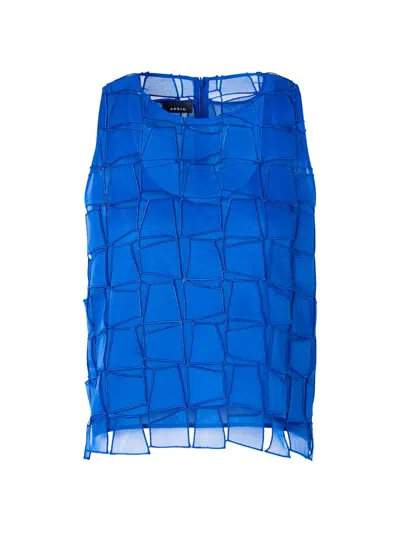 Akris Women's Organza Silk Trapazoid-embroidered Blouse In Blue