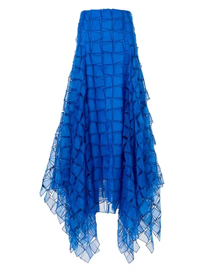 Akris Women's Organza Silk Trapazoid-embroidered Maxi Skirt In Blue
