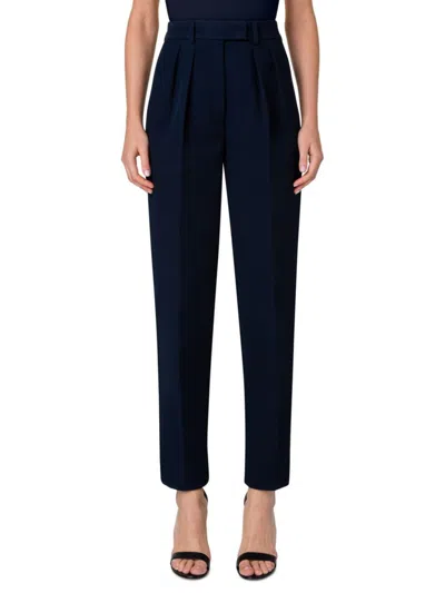 Akris Women's Pleated Gabardine Trousers In Navy