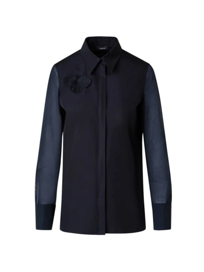 Akris Women's Poppy Appliqué Cotton Voile Shirt In Black