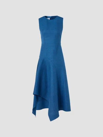 Akris Women's Raw Silk A-line Dress In Blue