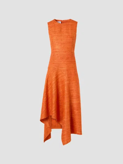 Akris Women's Raw Silk A-line Midi Dress In Orange