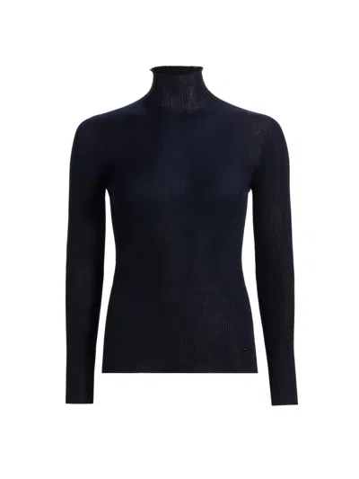 Akris Women's Rib-knit Cashmere-silk Turtleneck In Blue