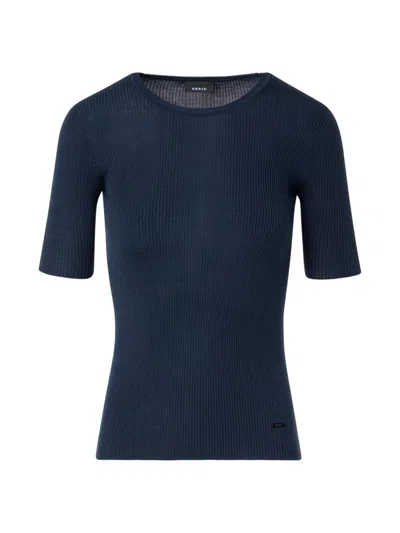 Akris Women's Rib-knit Silk-blend Short-sleeve Sweater In Blue