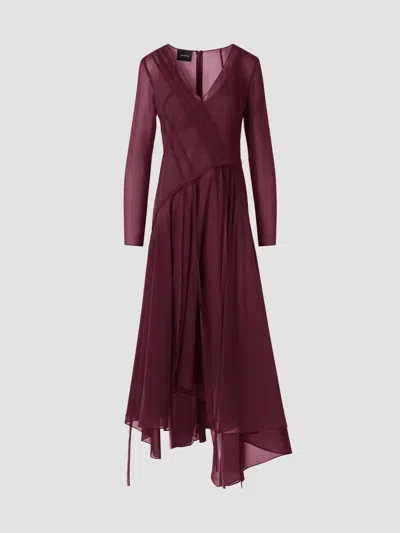 Akris Women's Silk Asymmetric V-neck Midi-dress In Merlot Red