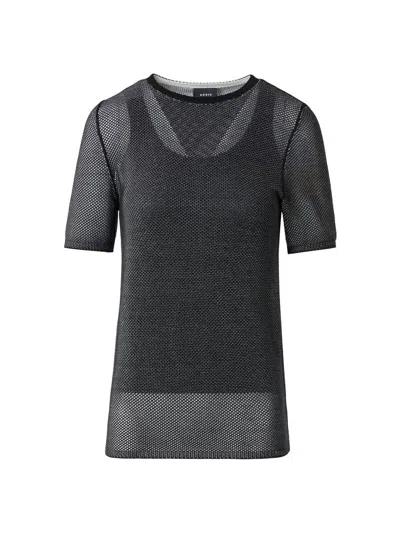 Akris Women's Silk Grid Short-sleevetop In Black