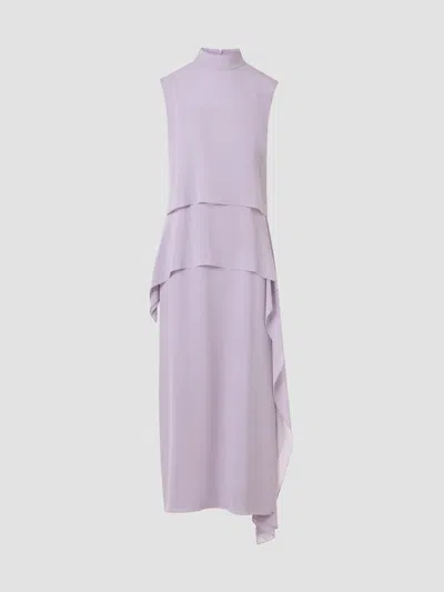 Akris Women's Silk Layered Mock-neck Midi Dress In Purple