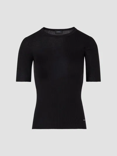 Akris Women's Silk-cotton Seamless Rib-knit Crewneck Sweater In Black