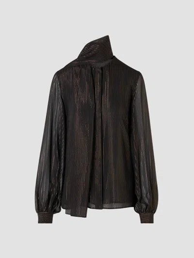 Akris Women's Striped Silk Lamé Scarf Blouse In Black Gold