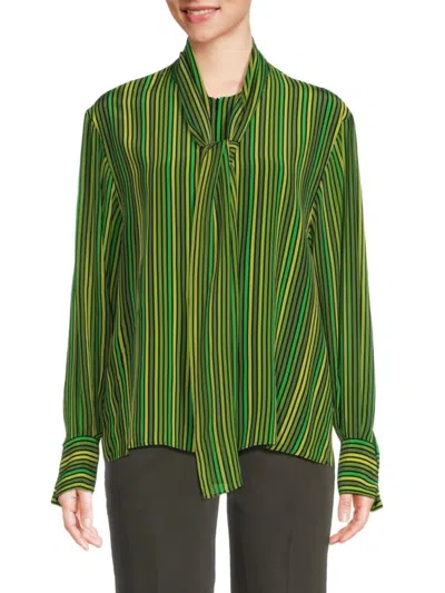 Akris Women's Striped Zip Front Blouse In Green Multi