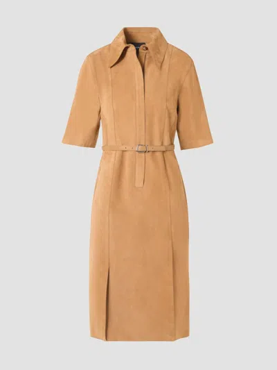 Akris Women's Suede Belted Shirtdress In Brown