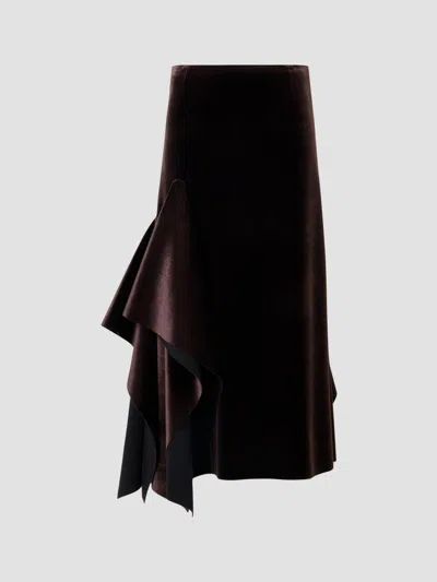 Akris Women's Velvet Neoprene Asymmetric Midi Skirt In Brown