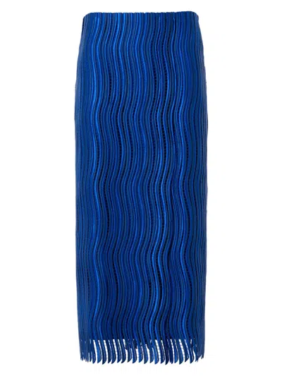 Akris Women's Wave Guipure Lace Pencil Midi-skirt In Blue