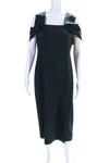 Akris Womens Cold Shoulder Square Neck Sheath Dress Dark Emerald Silk In Green