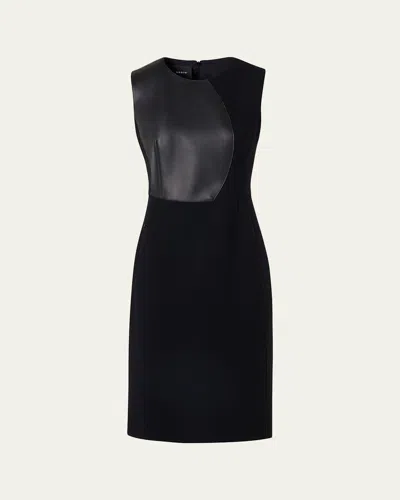 Akris Wool And Orbit Leather Sleeveless Sheath Dress In Black