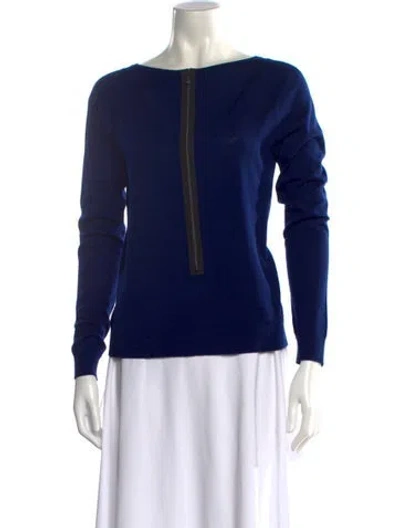 Pre-owned Akris Wool Bateau Neckline Sweater In Blue