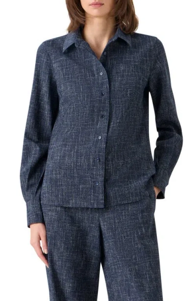 Akris Wool Blend Tweed Button-up Shirt In Blue