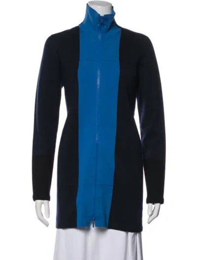 Pre-owned Akris Wool Colorblock Pattern Jacket In Blue
