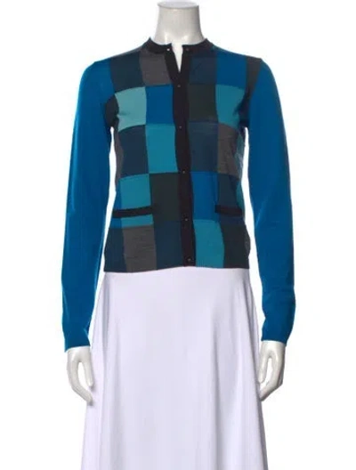 Pre-owned Akris Wool Colorblock Pattern Sweater In Blue