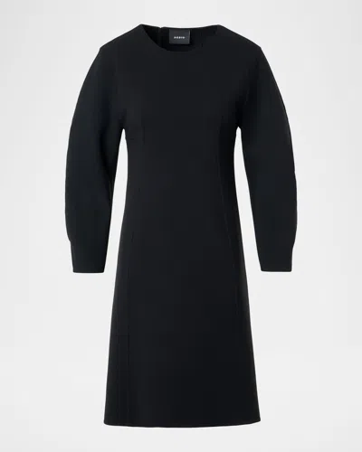 Akris Wool Crepe Long-sleeve Mini Dress In Black