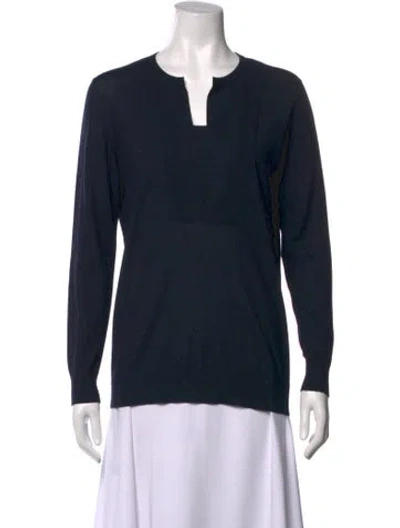 Pre-owned Akris Wool Crew Neck Sweater In Black/blue