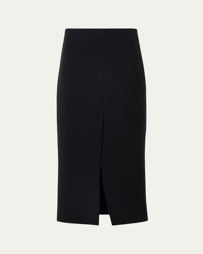 Akris Wool Double-face Slit Midi Pencil Skirt In Black