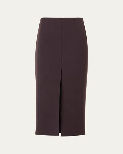 Akris Wool Double-face Slit Midi Pencil Skirt In Burgundy