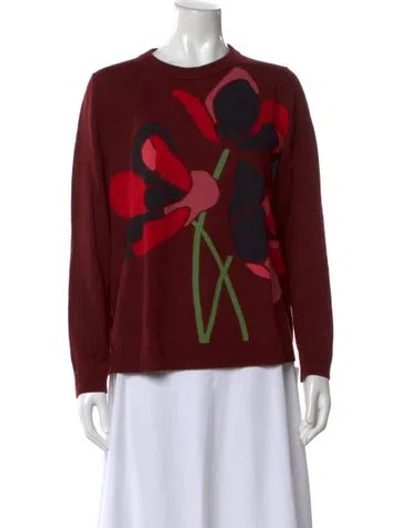 Pre-owned Akris Wool Floral Print Sweater In Burgundy