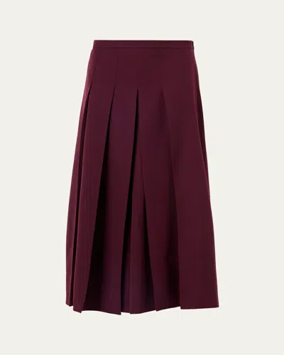 Akris Wool Gabardine Pleated Midi Skirt In Burgundy