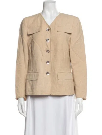 Pre-owned Akris Wool Houndstooth Print Blazer In Brown