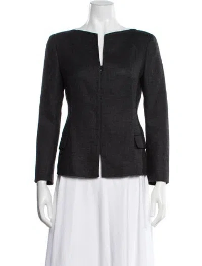 Pre-owned Akris Wool Houndstooth Print Blazer In Gray