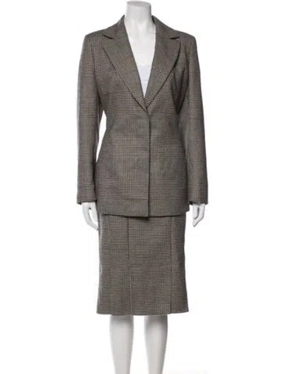 Pre-owned Akris Wool Houndstooth Print Skirt Set In Neutral